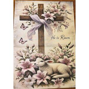 He Is Risen Cross With Bright Colors and a Lamb Yard Flag